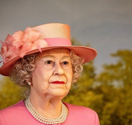 A wax figure of the Queen of England