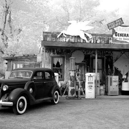 An old-fashioned general store from the 20th century.