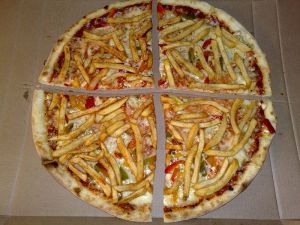 The famously healthy french fry pizza.
