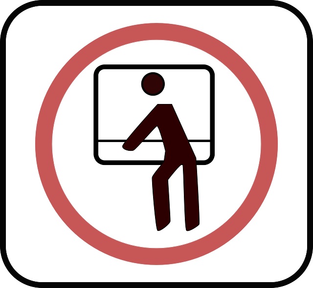 A cartoon example banning leaning in certain areas at work