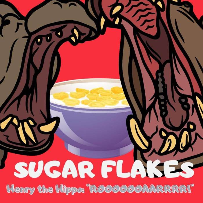 Sugar Flakes breakfast cereal with Henry the Hippo
